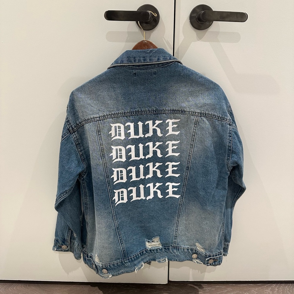 Duke Game Day Distressed Blue Denim Jacket